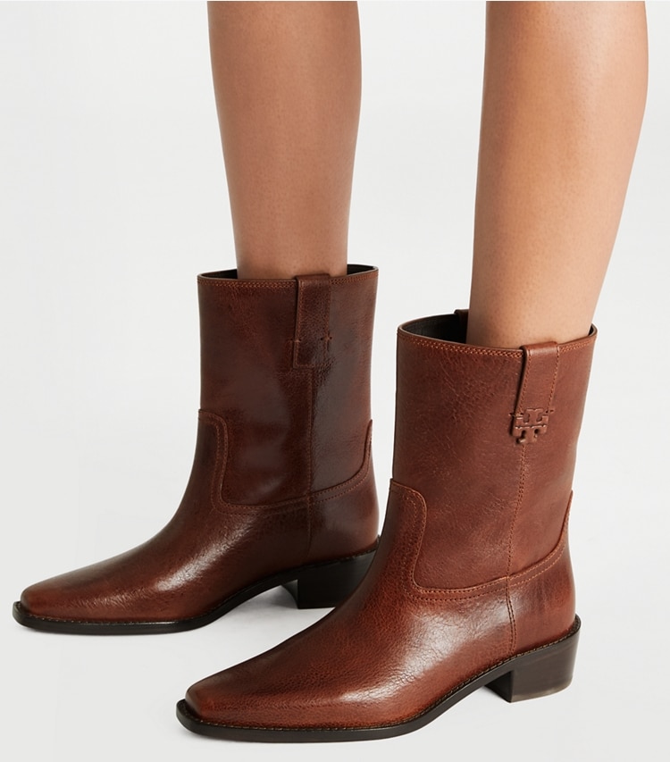 Tory Burch designer ankle boots City Western Ankle Boot in SIERRA COGNAC accessory on model