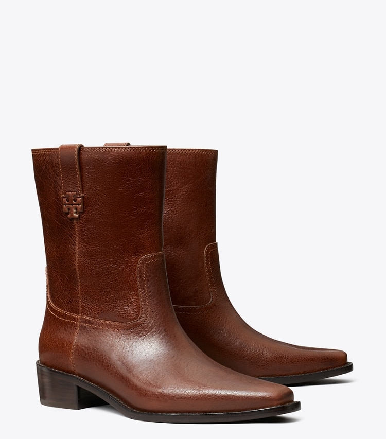 Tory Burch designer ankle boots City Western Ankle Boot in SIERRA COGNAC angle