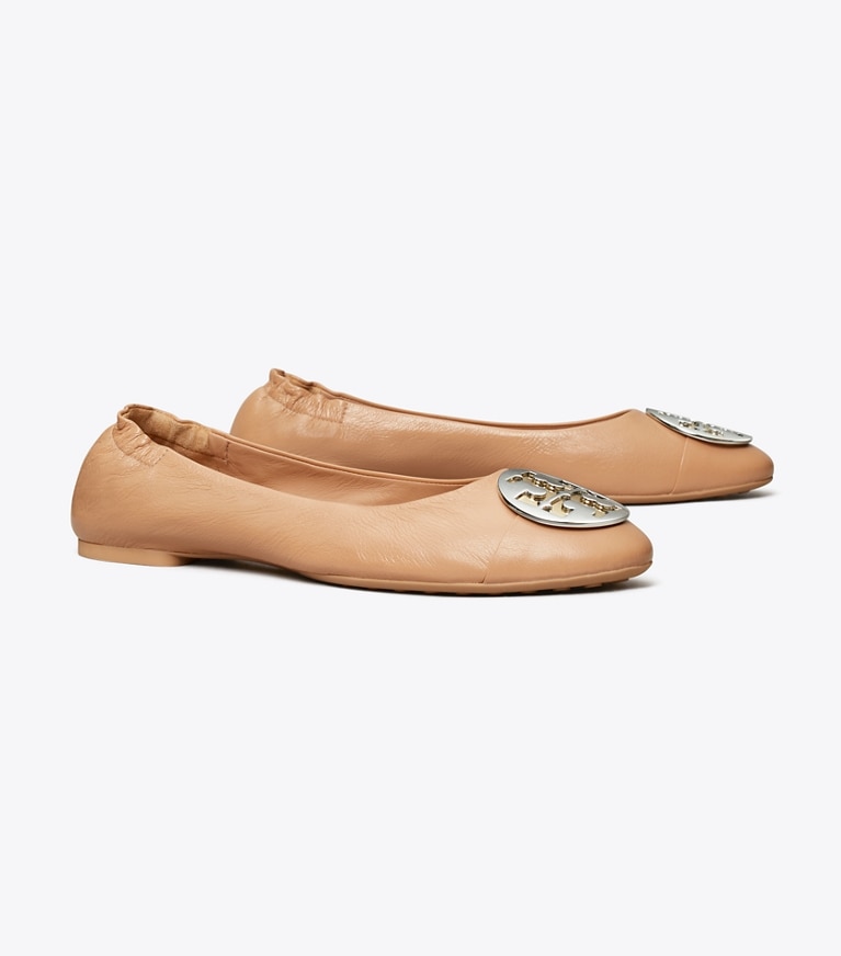 Tory Burch designer flats Claire Cap-Toe Ballet in LIGHT SAND / GOLD / SILVER angle