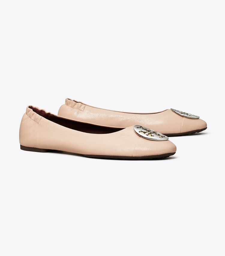 Tory Burch designer flats Claire Cap-Toe Ballet in ROSE PINK / GOLD / SILVER angle