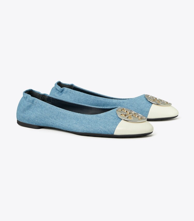Tory Burch designer フラット クレア キャップトゥ バレエ in JEANS / BLANC angle