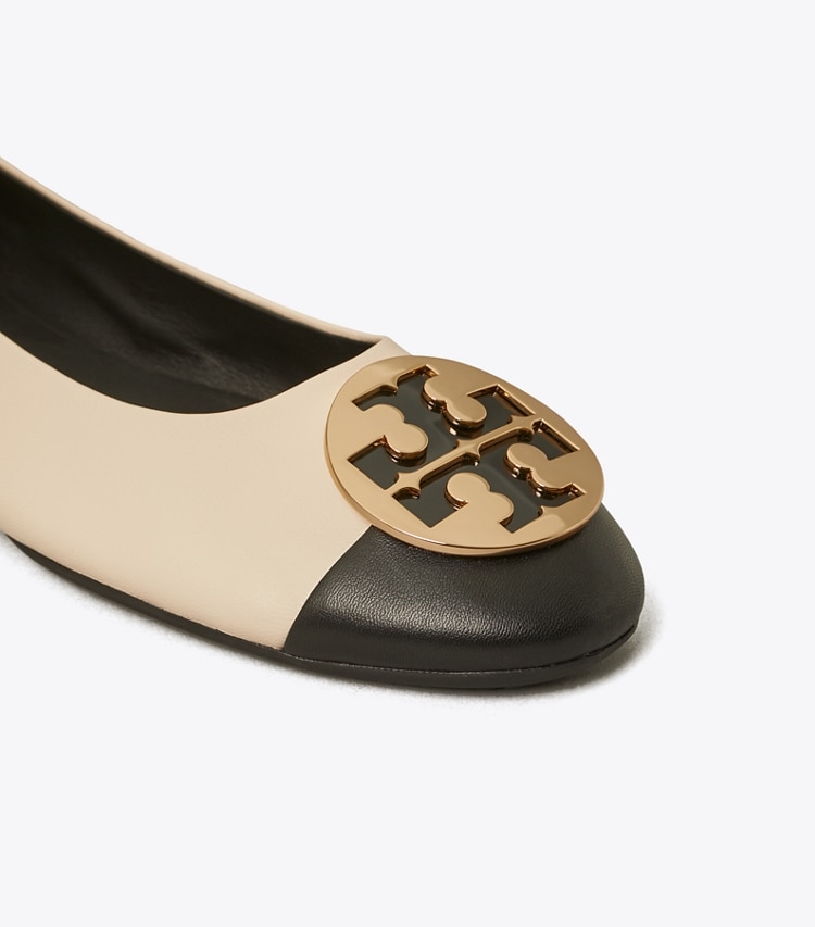 Tory Burch designer flats Claire Cap-Toe Ballet in BLACK / NEW CREAM detail