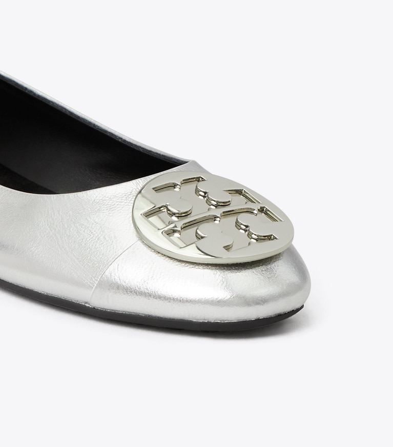 Tory Burch designer flats Claire Cap-Toe Ballet in SILVER / SILVER / SILVER angle