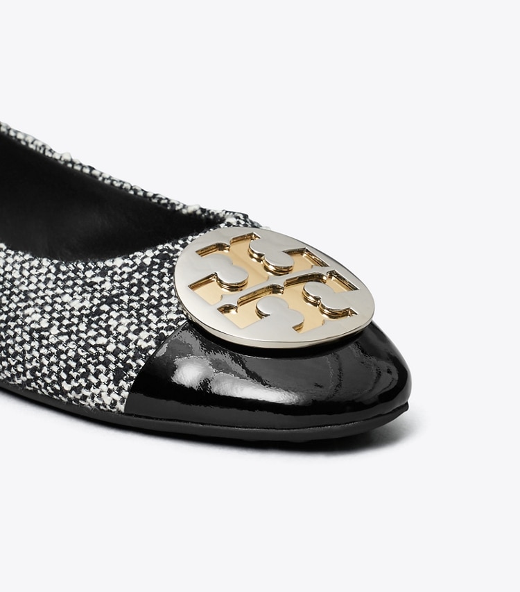 Tory Burch designer flats Claire Cap-Toe Ballet in PERFECT BLACK / NEW IVORY detail