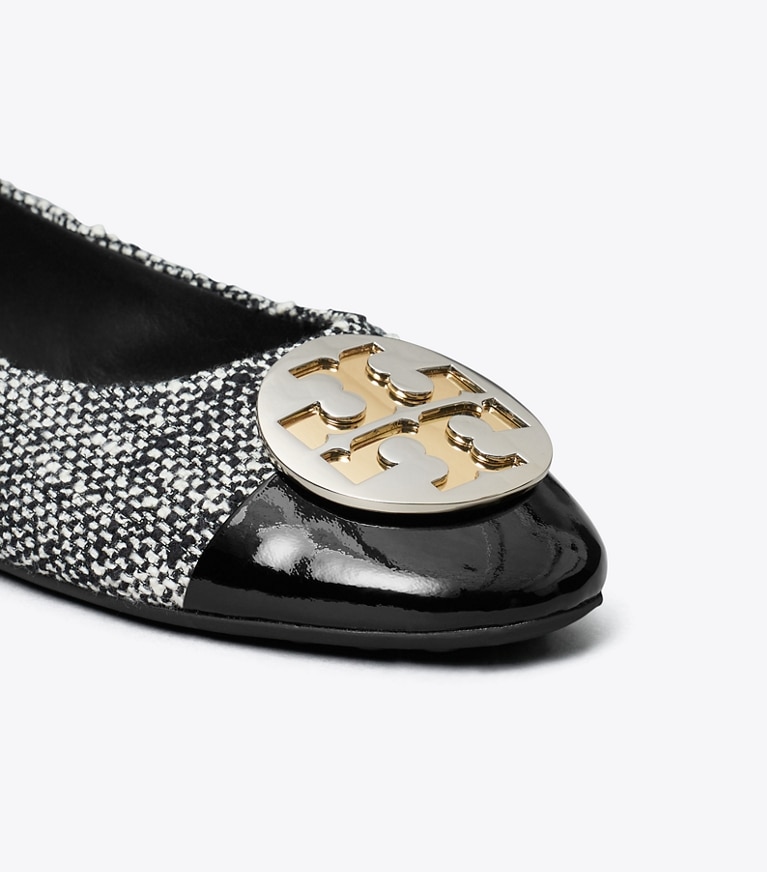 Tory Burch designer flats Claire Cap-Toe Ballet in PERFECT BLACK / NEW IVORY detail
