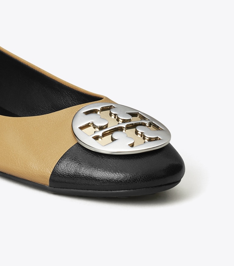 Tory Burch designer flats Claire Cap-Toe Ballet in GINGER SHORTBREAD / PERFECT BLACK angle
