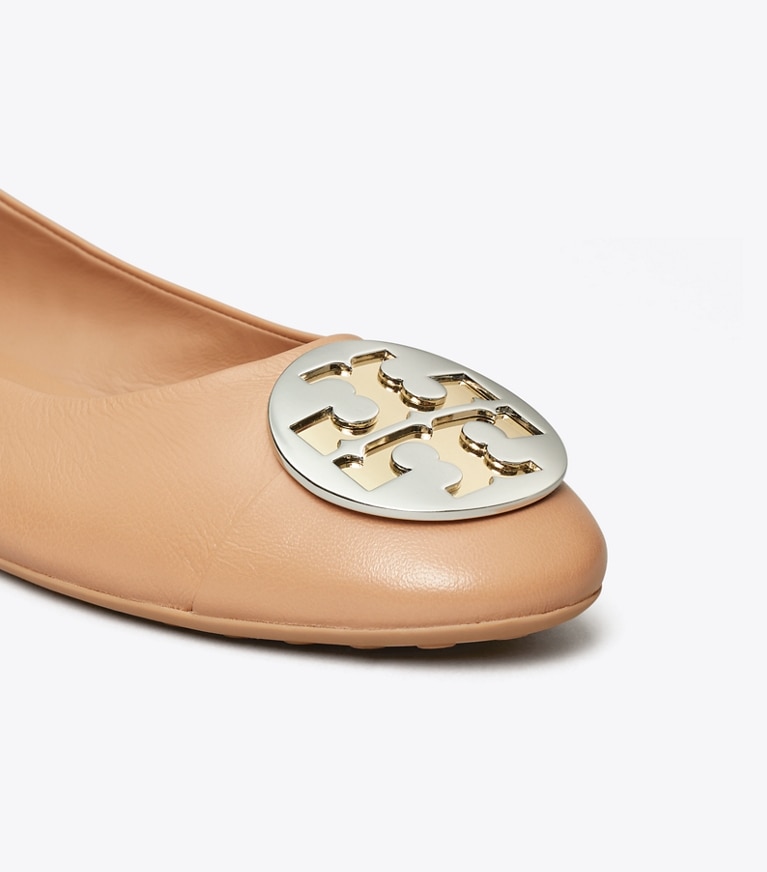 Tory Burch designer flats Claire Cap-Toe Ballet in LIGHT SAND / GOLD / SILVER angle