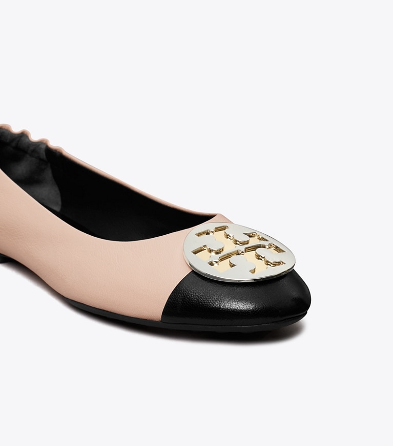 Tory Burch designer flats Claire Cap-Toe Ballet in ROSE SILK / PERFECT BLACK angle