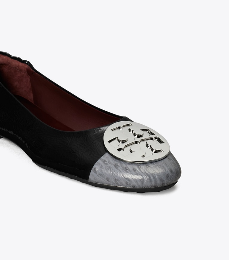 Tory Burch designer flats Claire Cap-Toe Ballet in MIDNIGHT MOON / HAZY GRAY / SILVER detail