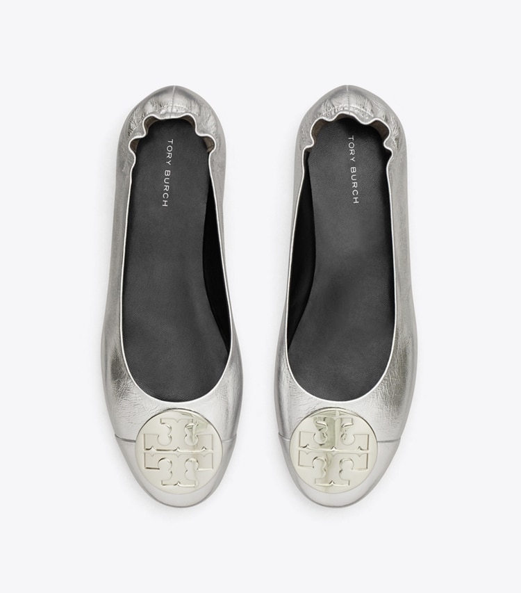 Tory Burch designer flats Claire Cap-Toe Ballet in SILVER / SILVER / SILVER overhead
