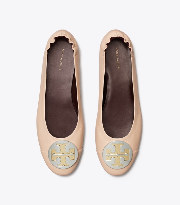 Tory Burch designer flats Claire Cap-Toe Ballet in ROSE PINK / GOLD / SILVER overhead