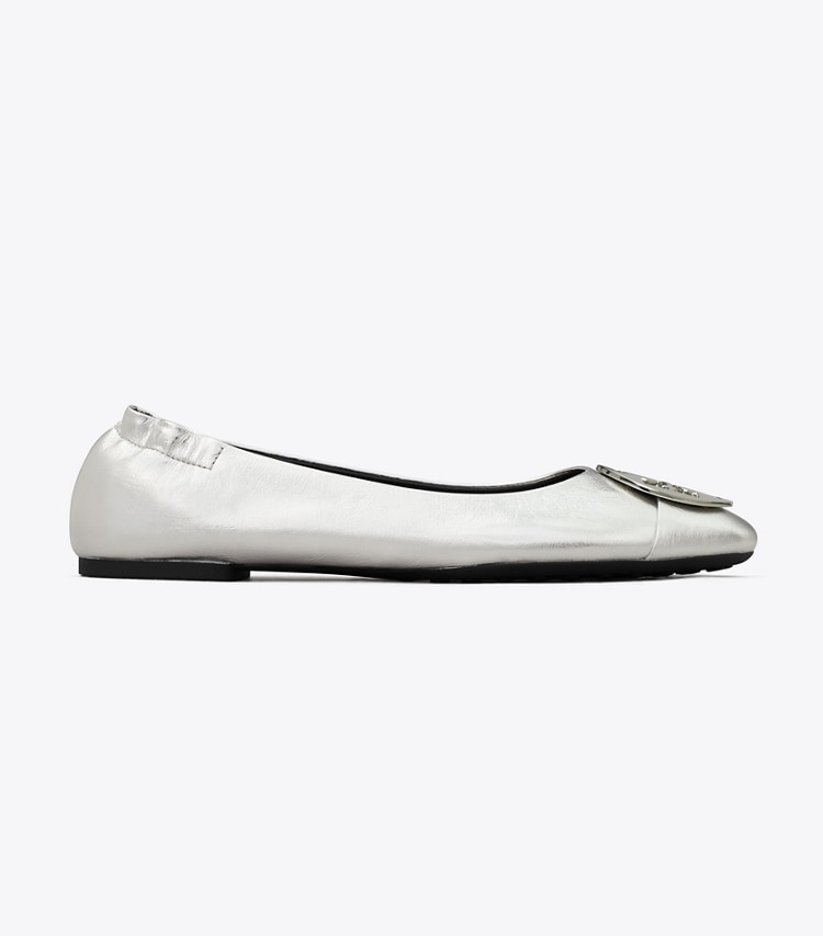 Tory Burch designer flats Claire Cap-Toe Ballet in SILVER / SILVER / SILVER side