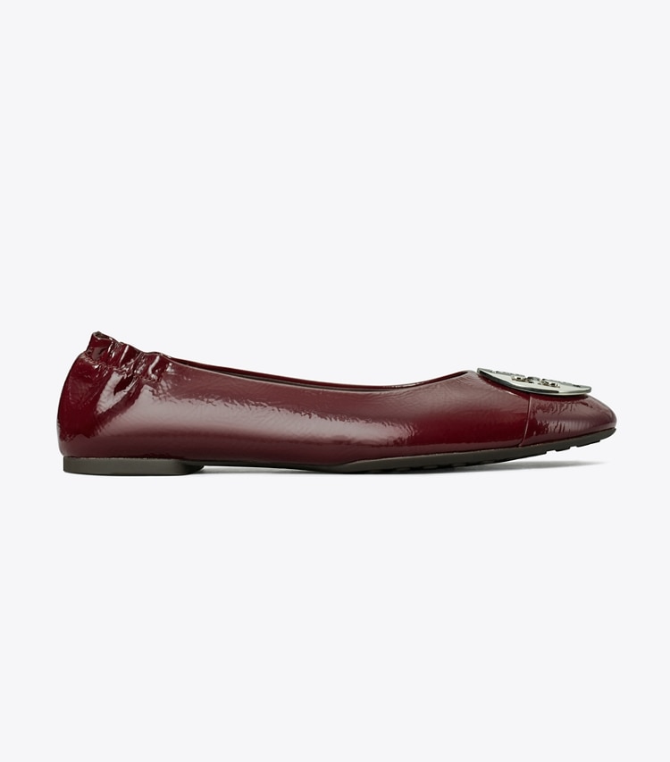 Tory Burch designer flats Claire Cap-Toe Ballet in DARK CARMINE / GOLD / SILVER side