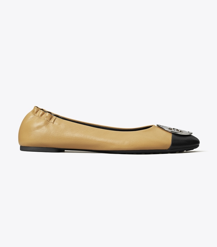 Tory Burch designer flats Claire Cap-Toe Ballet in GINGER SHORTBREAD / PERFECT BLACK side