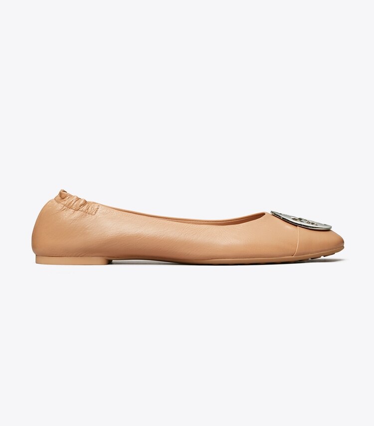 Tory Burch designer flats Claire Cap-Toe Ballet in LIGHT SAND / GOLD / SILVER side