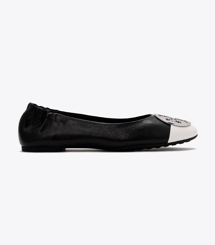 Tory Burch designer フラット クレア キャップトゥ バレエ in PERFECT BLACK / CLOUD / SILVER side