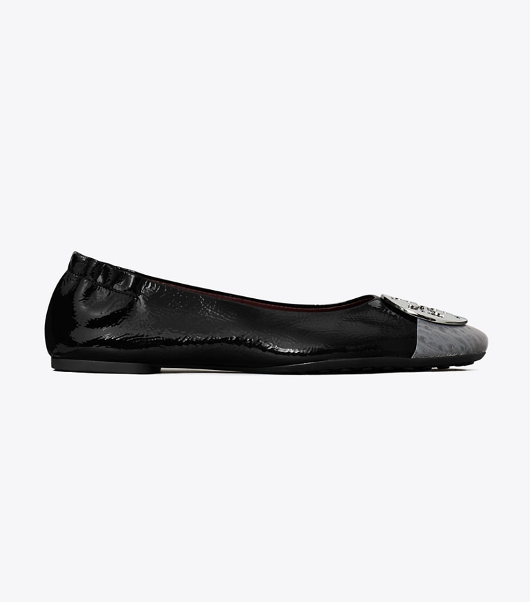 Tory Burch designer flats Claire Cap-Toe Ballet in MIDNIGHT MOON / HAZY GRAY / SILVER side