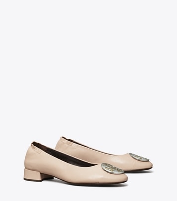 Tory Burch designer flats Claire Cap-Toe Heel, Wide in Shell Pink angle