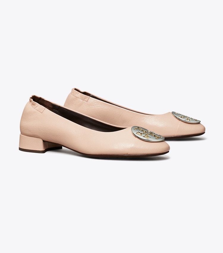Tory Burch designer flats Claire Cap-Toe Heel, Wide in Shell Pink angle