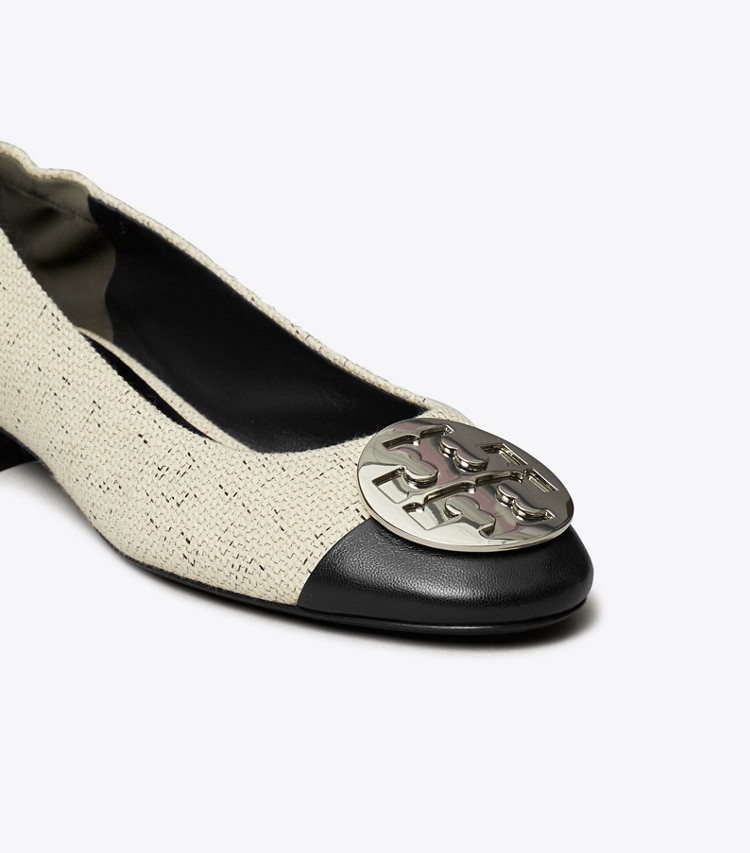 Tory Burch designer フラット クレア キャップトゥヒール ワイド in GRAIN / PERFECT BLACK / SILVER ディテール