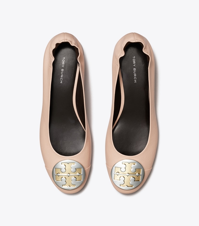 Tory Burch designer flats Claire Cap-Toe Heel, Wide in Shell Pink angle