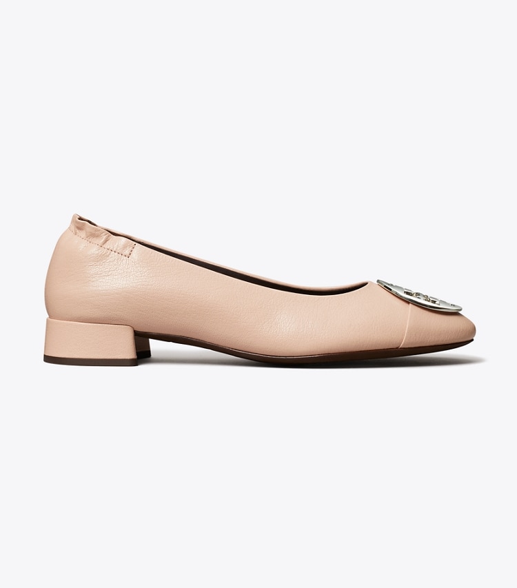 Tory Burch designer flats Claire Cap-Toe Heel, Wide in Shell Pink side