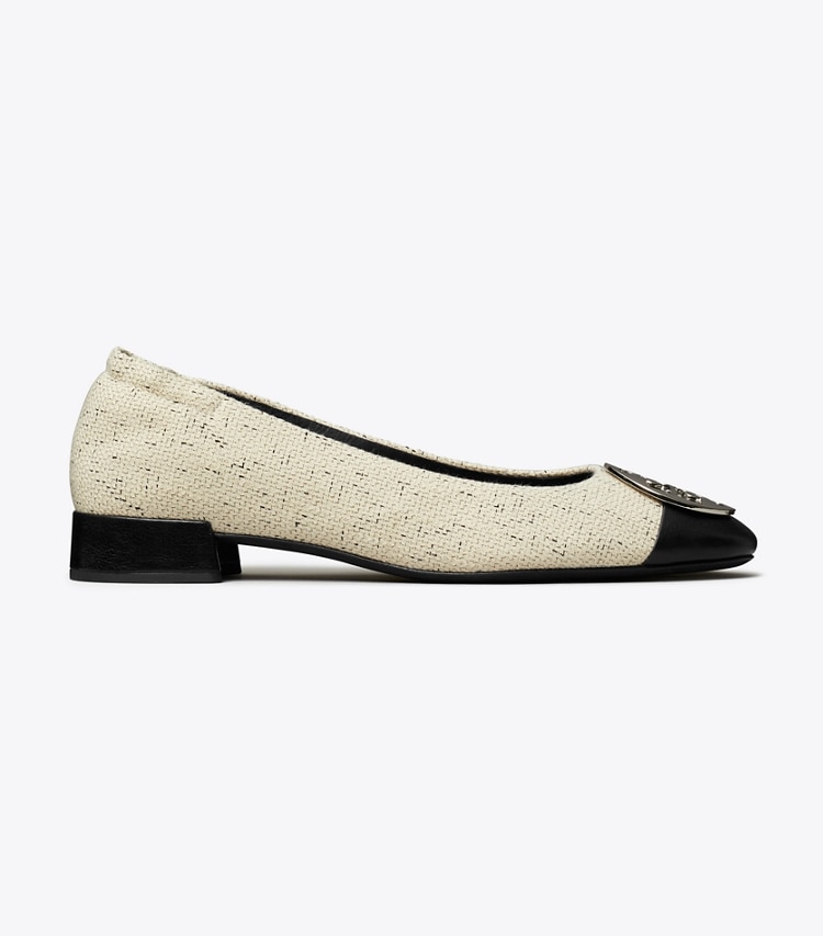 Tory Burch designer フラット クレア キャップトゥヒール ワイド in GRAIN / PERFECT BLACK / SILVER side
