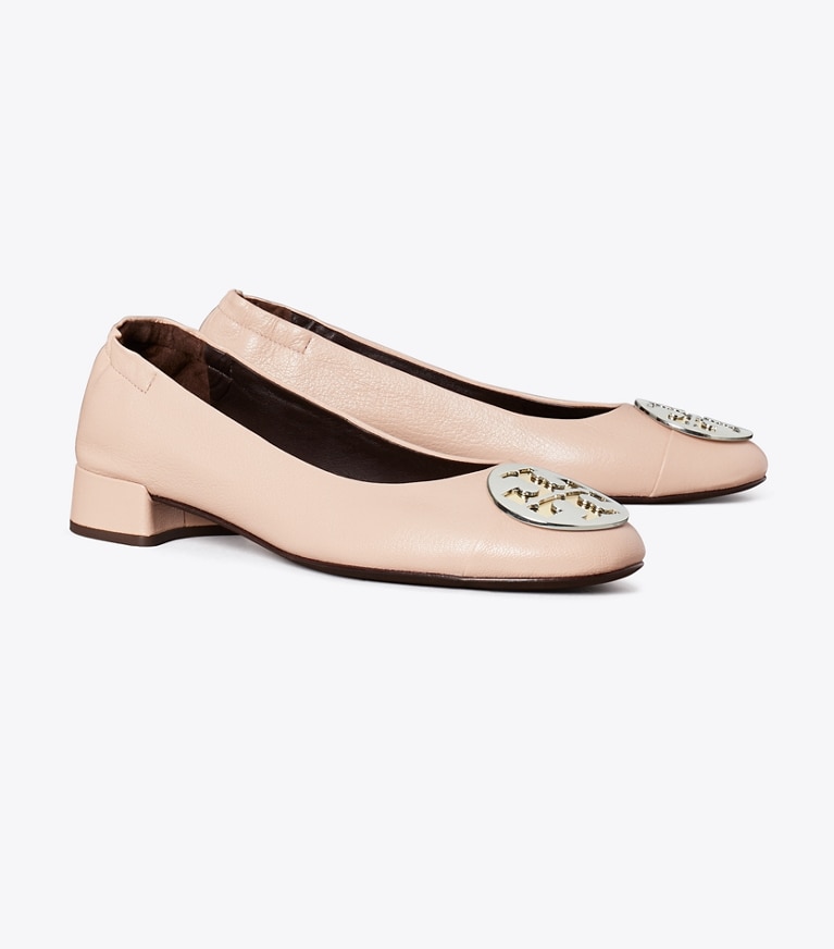 Tory Burch designer flats Claire Cap-Toe Heel Ballet in SHELL PINK / GOLD / SILVER angle