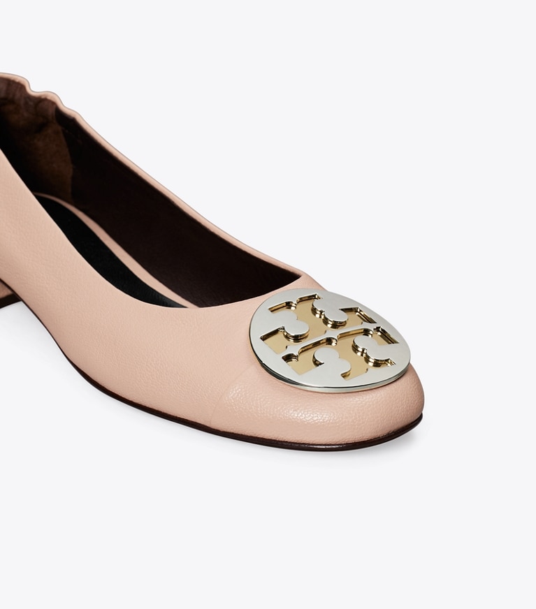 Tory Burch designer flats Claire Cap-Toe Heel Ballet in SHELL PINK / GOLD / SILVER angle
