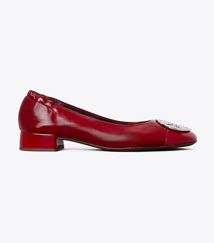 Tory Burch designer flats CLAIRE HEEL BALLET in CRIMSON RED / GOLD / SILVER side