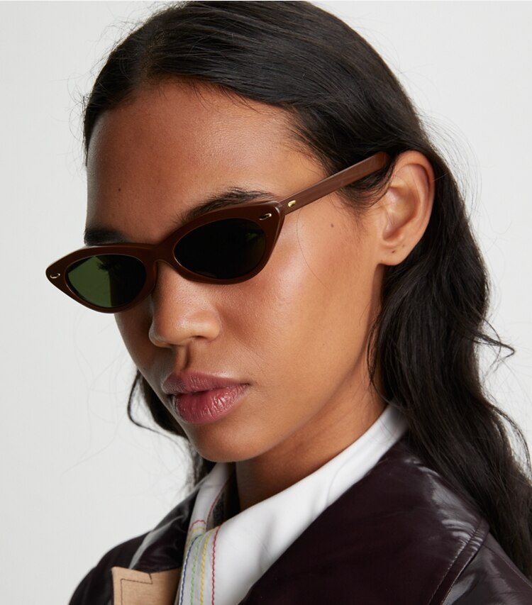 Tory Burch designer sunglasses & eyewear Claire McCardell Cat-Eye Sunglasses in BLACK accessory on model