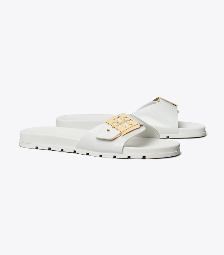 Tory Burch designer sandales Claquettes à boucle in WHITE / GOLD angle