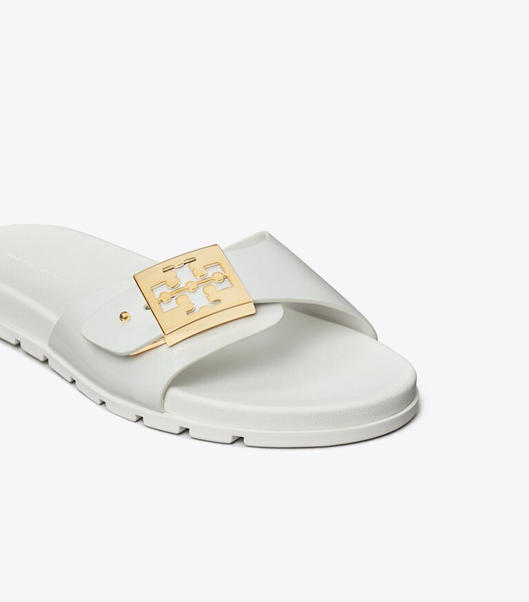 Tory Burch designer sandales Claquettes à boucle in WHITE / GOLD informations