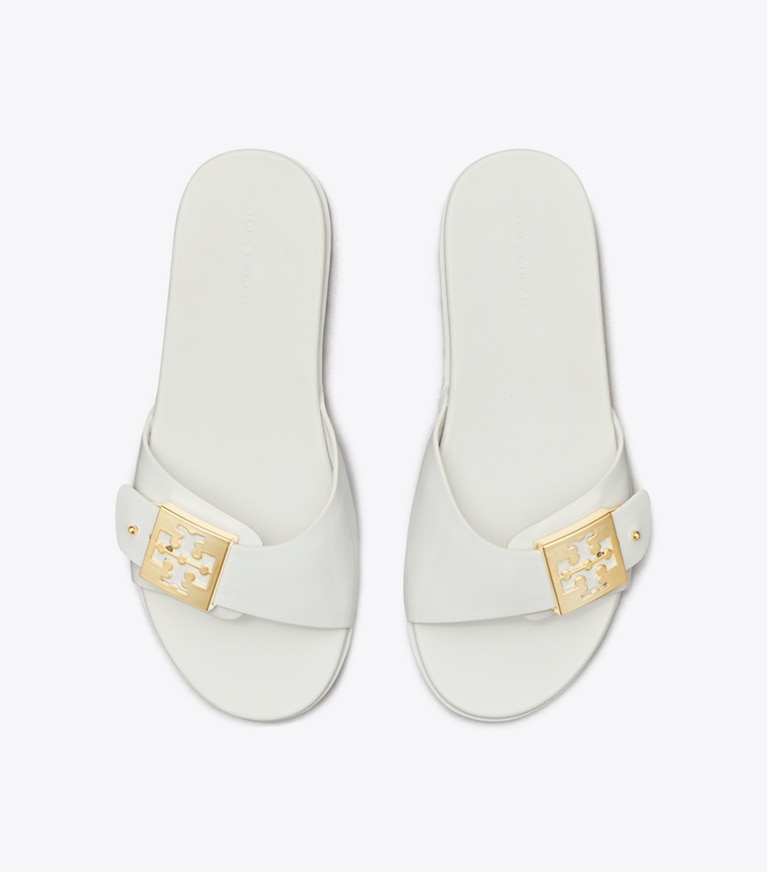 Tory Burch designer sandales Claquettes à boucle in WHITE / GOLD dessus