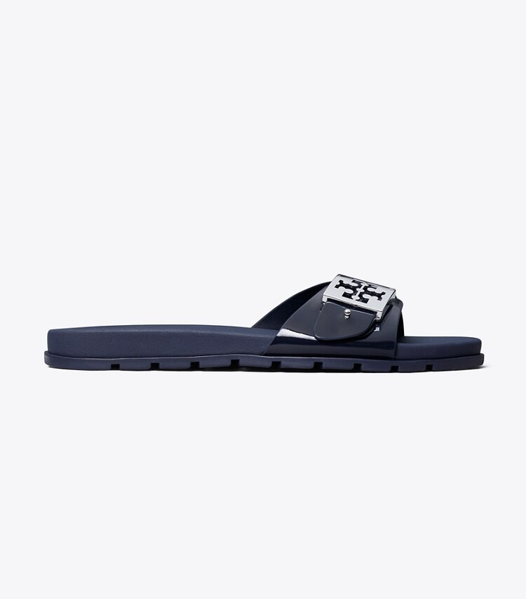 Tory Burch designer sandales Claquettes à boucle in NEW NAVY / SILVER side