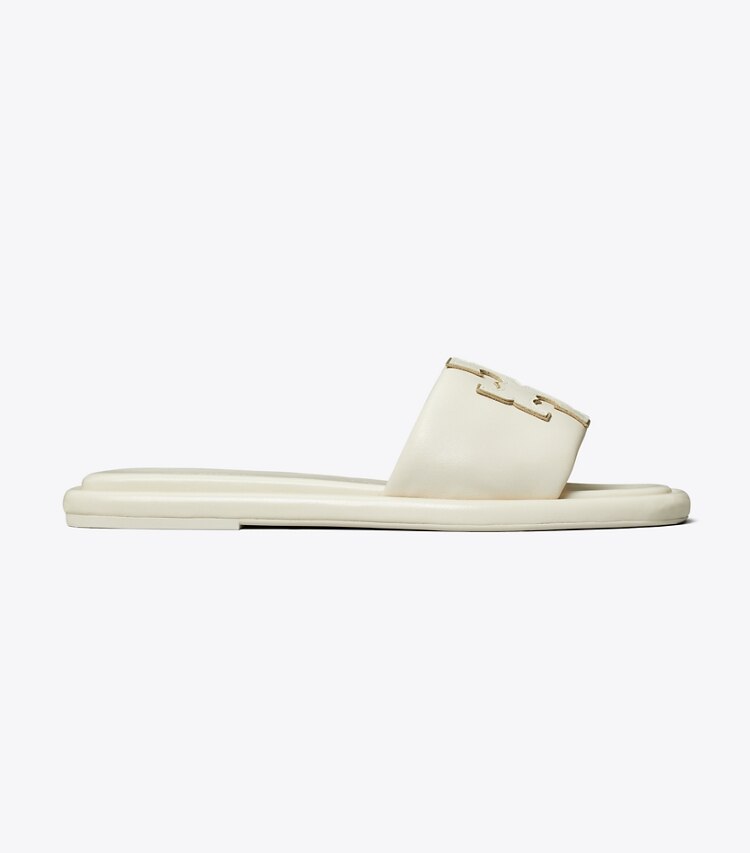Tory Burch designer sandales Claquettes à double T in LIGHT CREAM / GOLD side