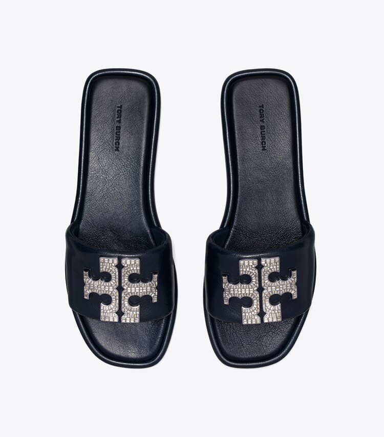 Tory Burch designer sandales Claquettes Deco Double T in NEW NAVY dessus
