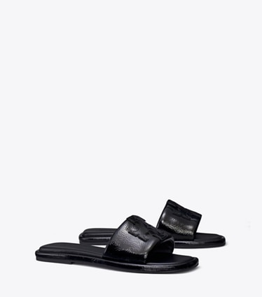 Tory Burch designer sandals Claquettes Double T dans PERFECT BLACK angle