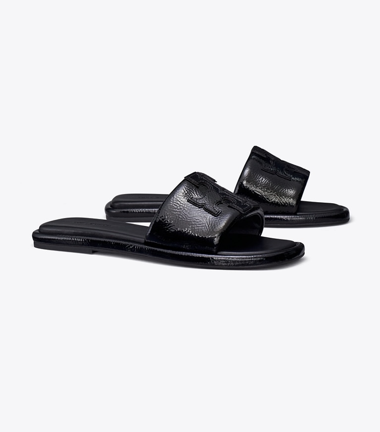Tory Burch designer sandales Claquettes Double T dans PERFECT BLACK angle