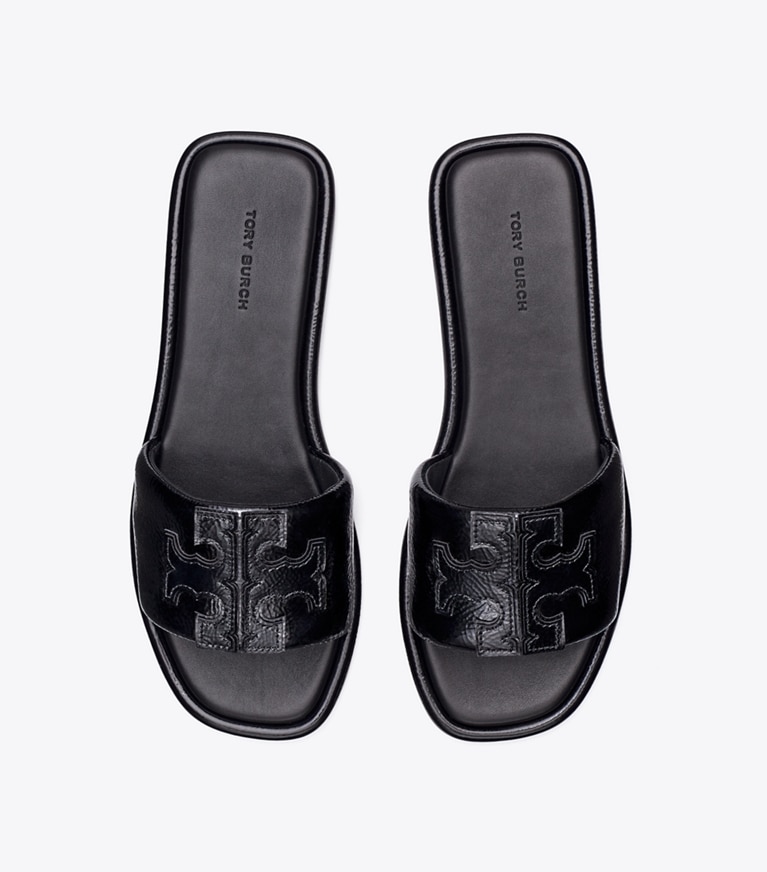 Tory Burch designer sandales Claquettes Double T dans PERFECT BLACK vue du dessus