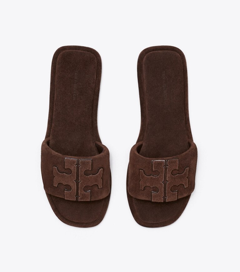 Tory Burch designer sandales Claquettes Double T dans DARK COCOA vue du dessus