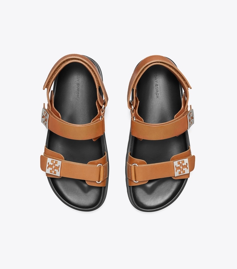 Tory Burch designer sandales Claquettes Mellow in CUOIO / PERFECT BLACK / SILVER dessus