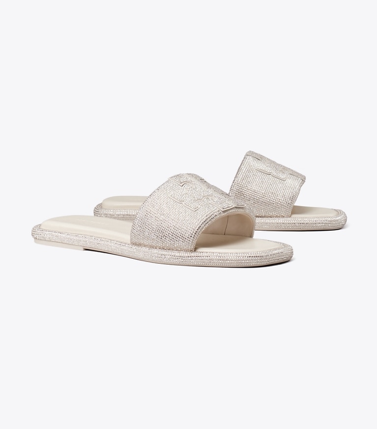 Tory Burch designer sandales Claquettes Pavé Double T dans PEARL angle