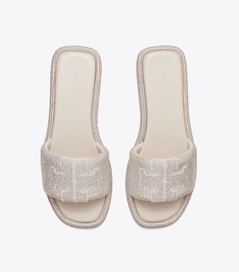 Tory Burch designer sandales Claquettes Pavé Double T dans PEARL vue du dessus