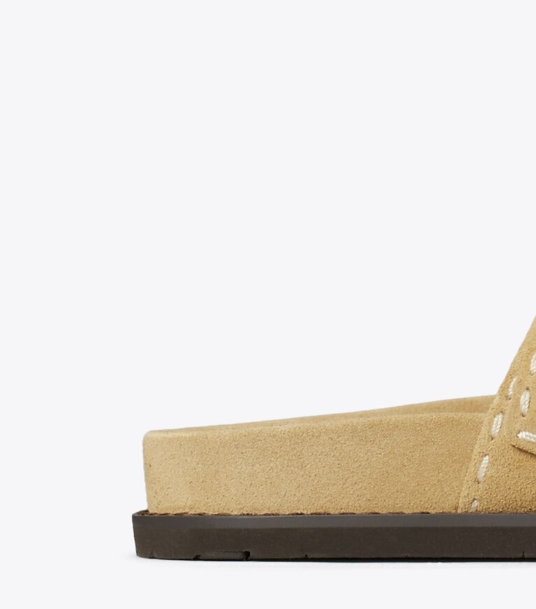 Tory Burch designer sandales Claquettes Romy in BUTTERSCOTCH angle