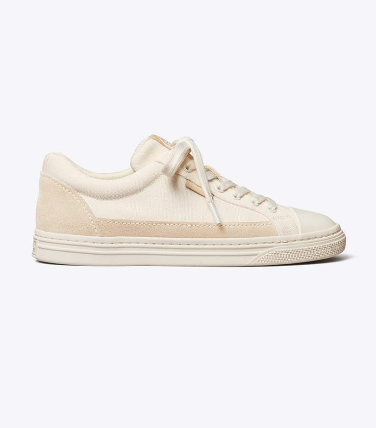 Tory Burch designer sneakers Classic Court Sneaker in IVORY CANVAS / NEW CREAM angle
