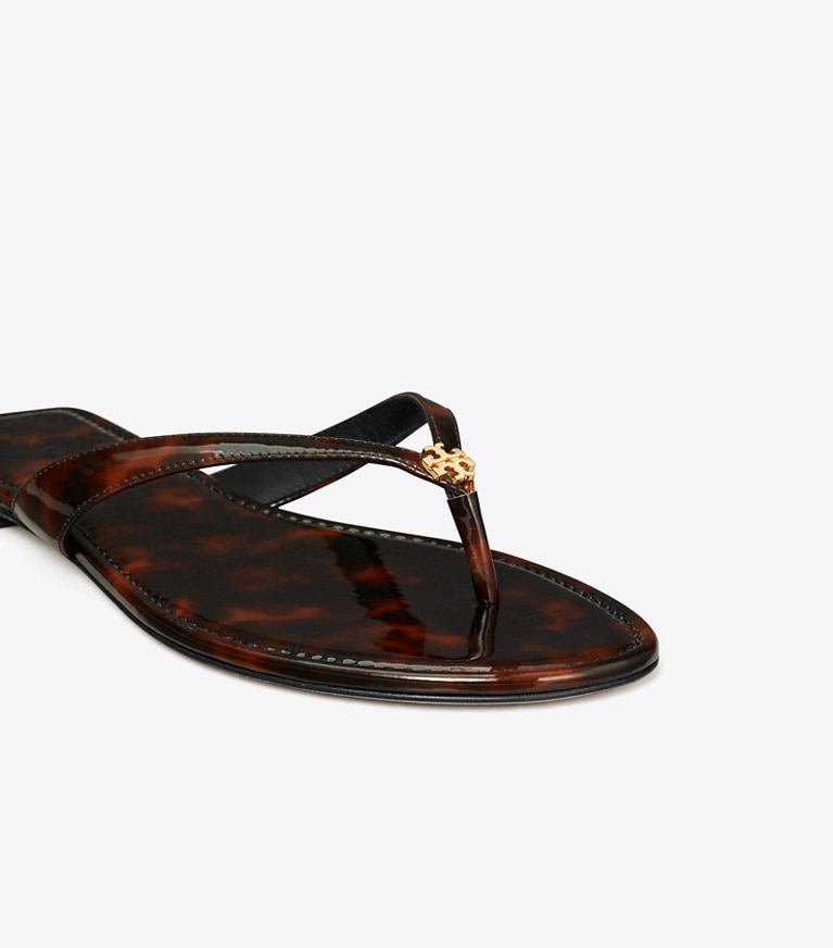 Tory Burch designer sandals Classic Flip-Flop in TORTOISE PATENT angle