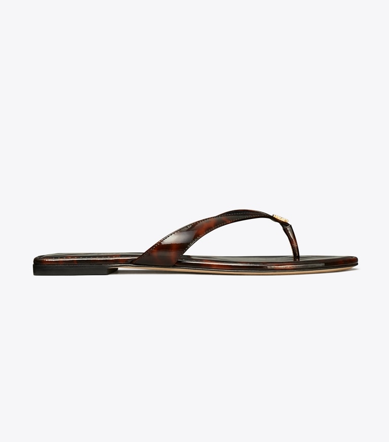 Tory Burch designer sandals Classic Flip-Flop in TORTOISE PATENT angle