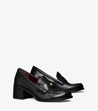 Tory Burch designer heels Classic Heeled Loafer in PERFECT BLACK angle
