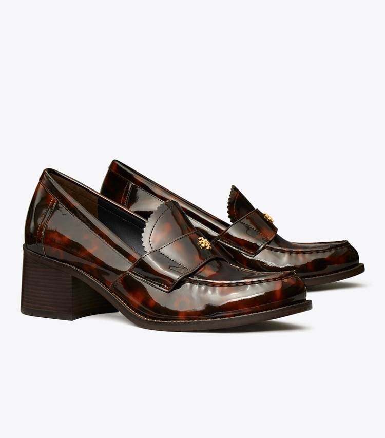 Tory Burch designer heels Classic Heeled Loafer in TORTOISE PATENT angle